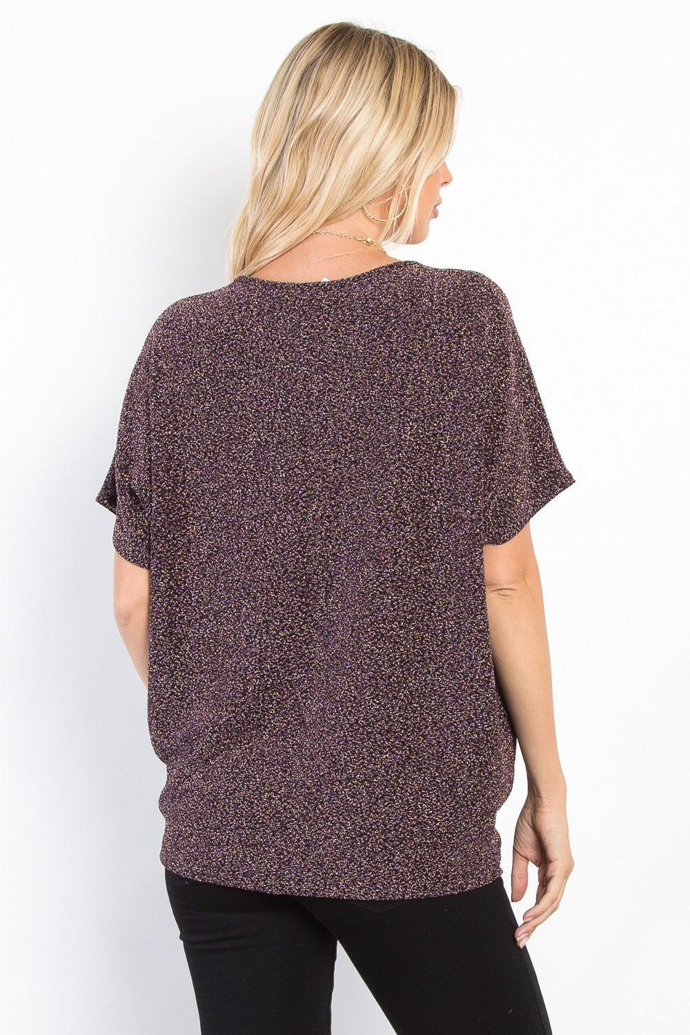 Full Size Lurex Center Elastic Cinched Knit Top.