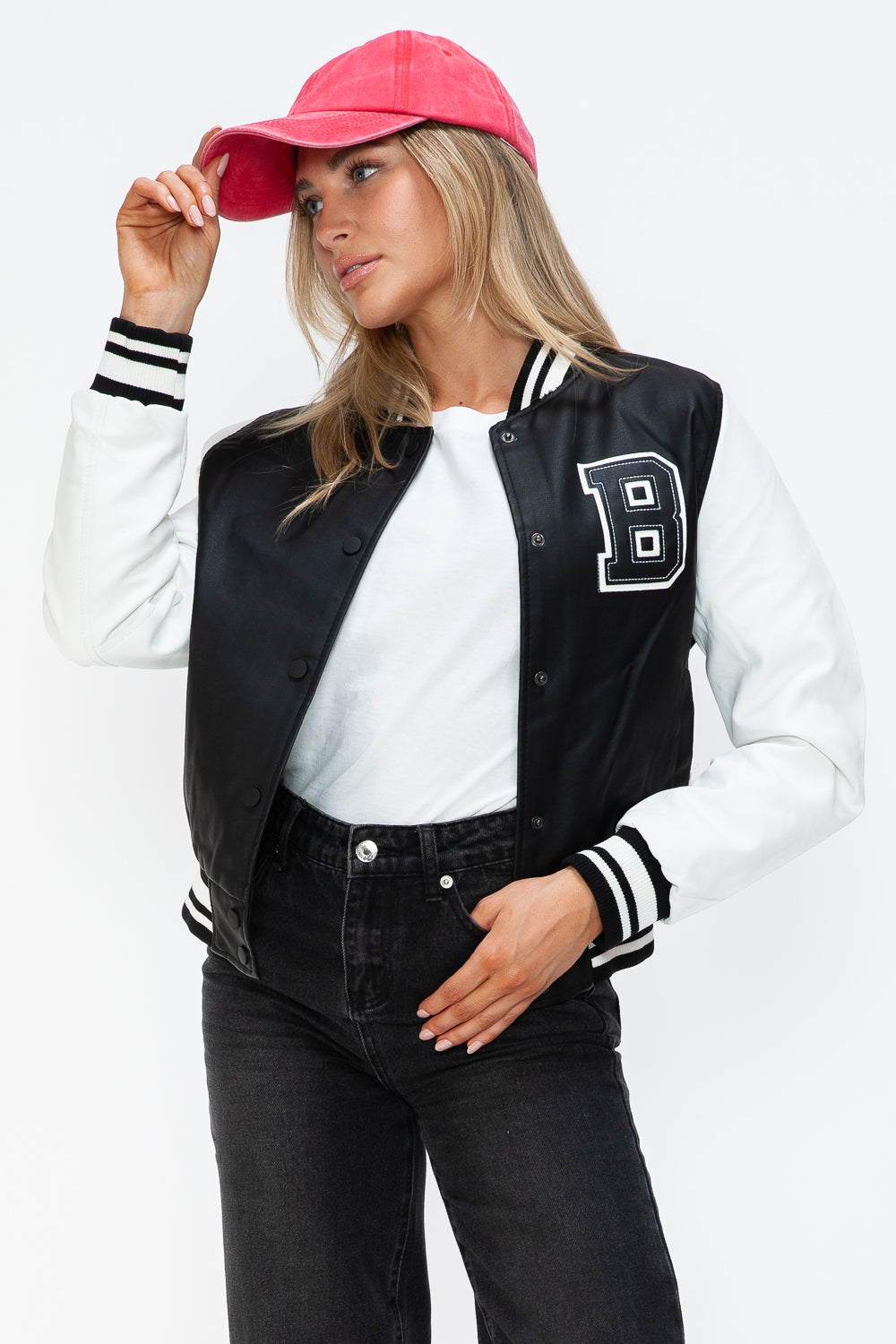 Contrast Snap Down Bomber Jacket
