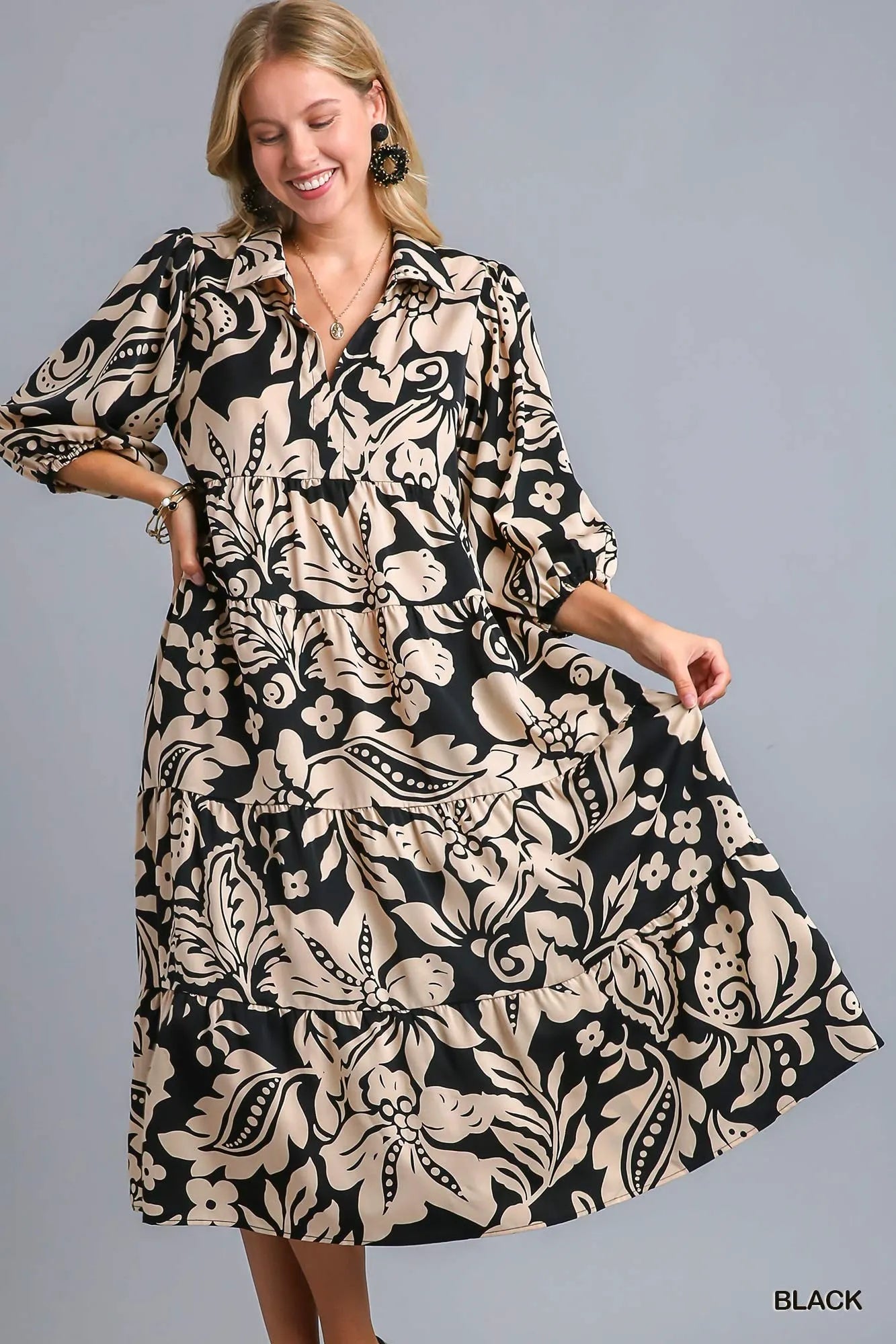 Floral Print Tiered Midi Dress