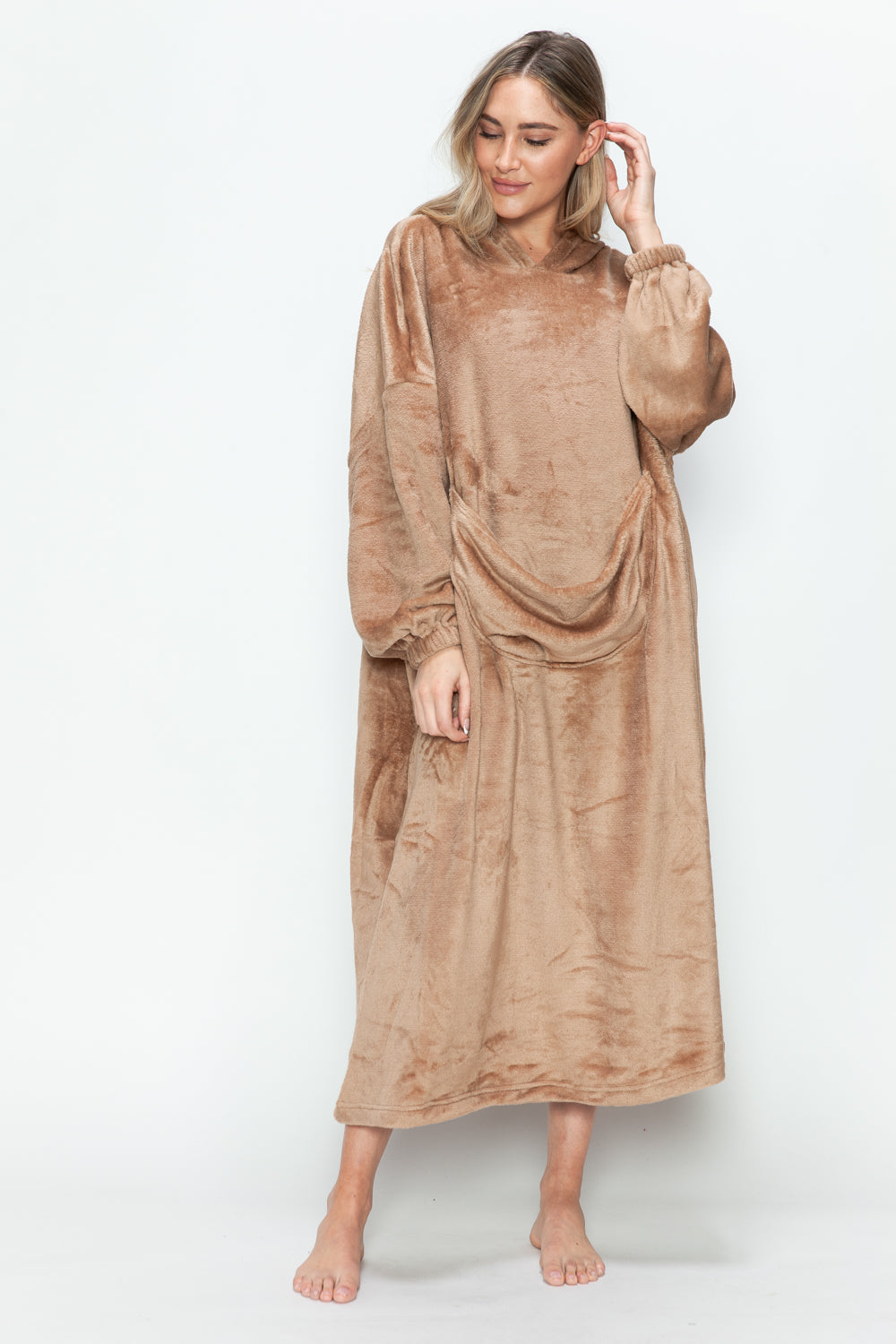 Full Size Pocketed Hooded Midi Lounge Dress