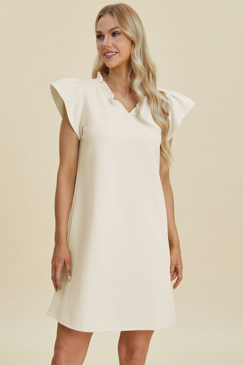 Full Size Ruffled V-Neck Cap Sleeve Dress