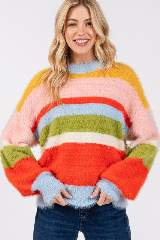 Colour Block Round Neck Dropped Shoulder Sweater