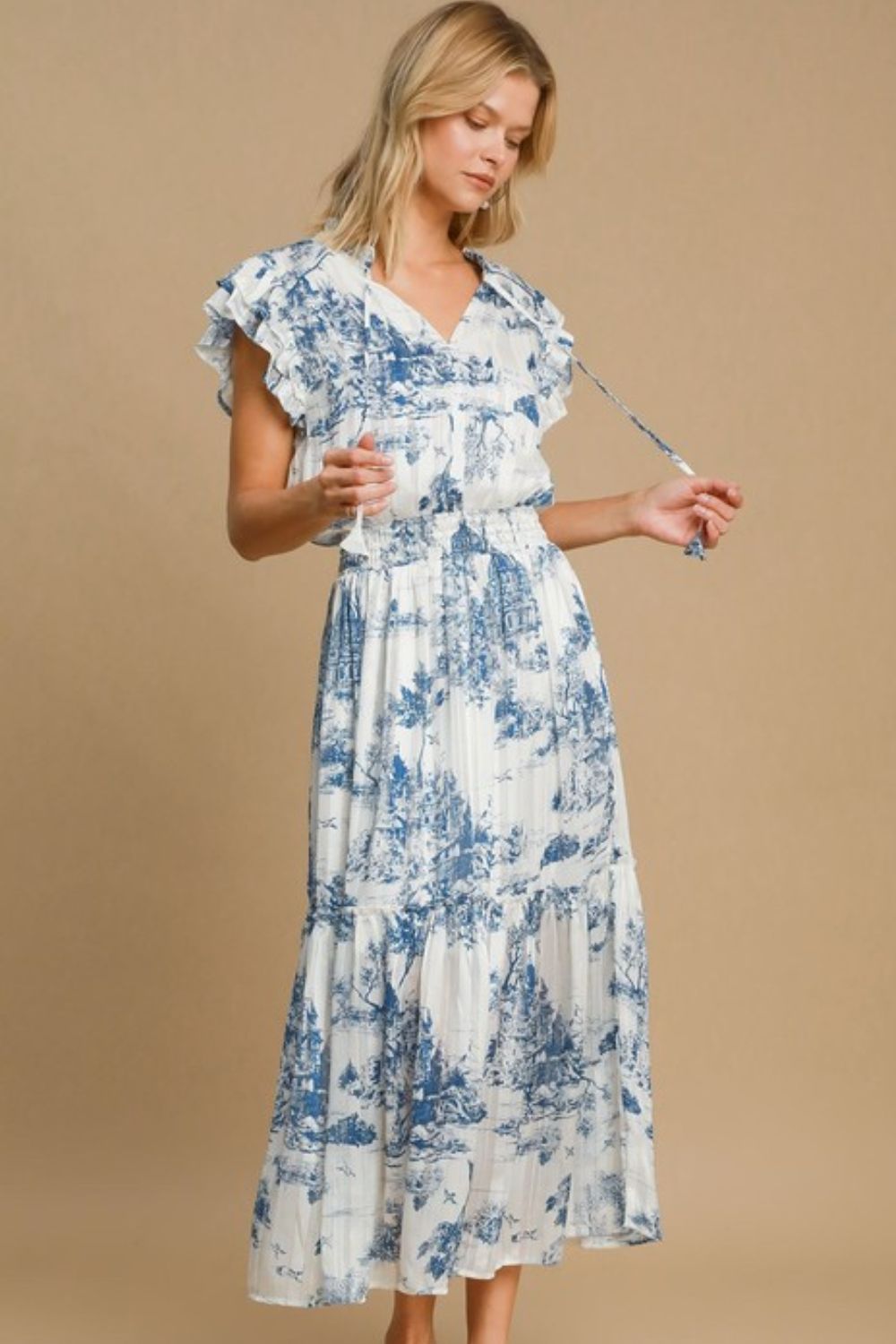 Two Tone Landscape Print Midi Dress Plus Size