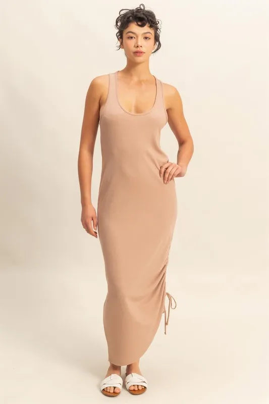 Scoop Neck Side Tie Detail Midi Dress