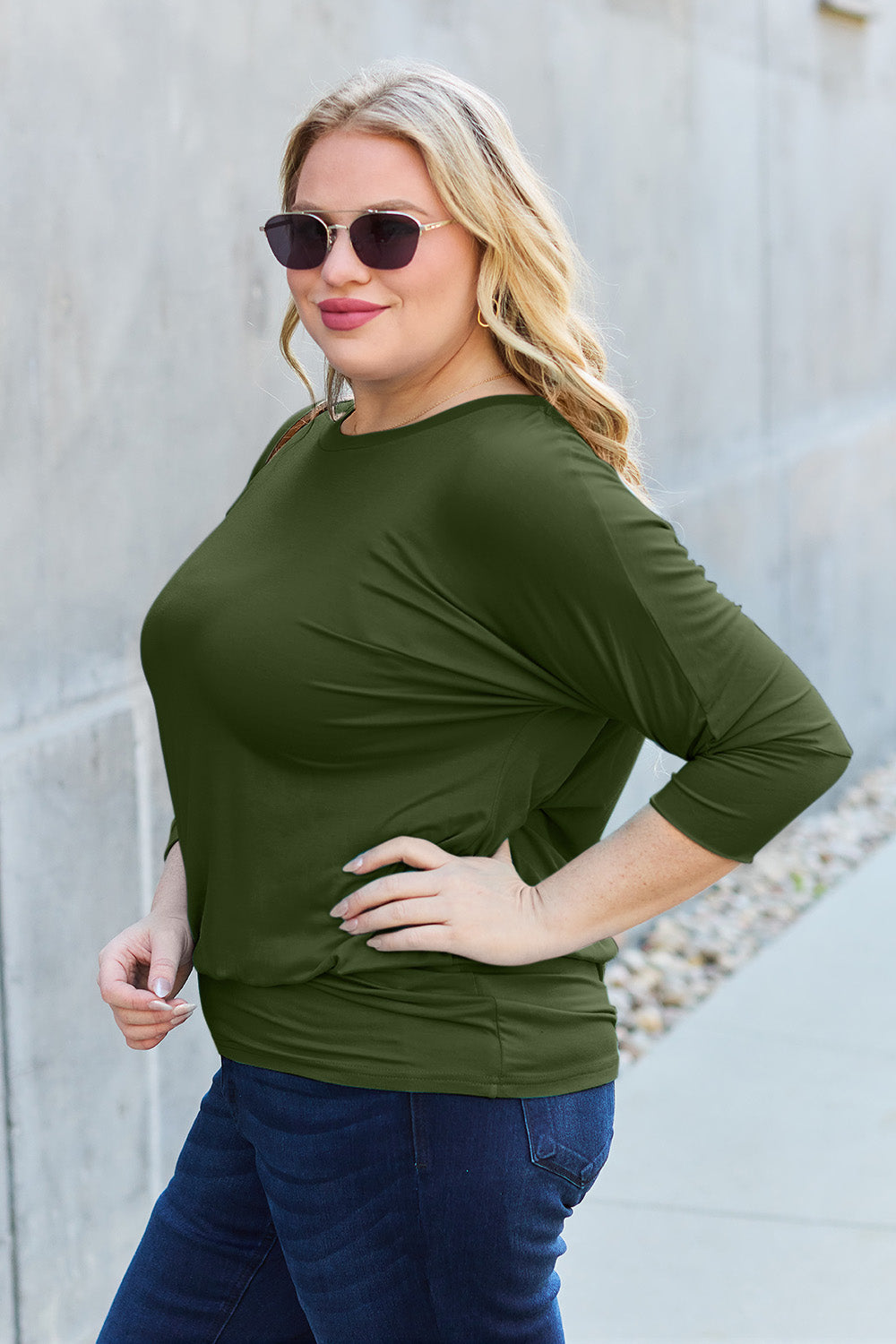 Full Size Round Neck Batwing Sleeve Top