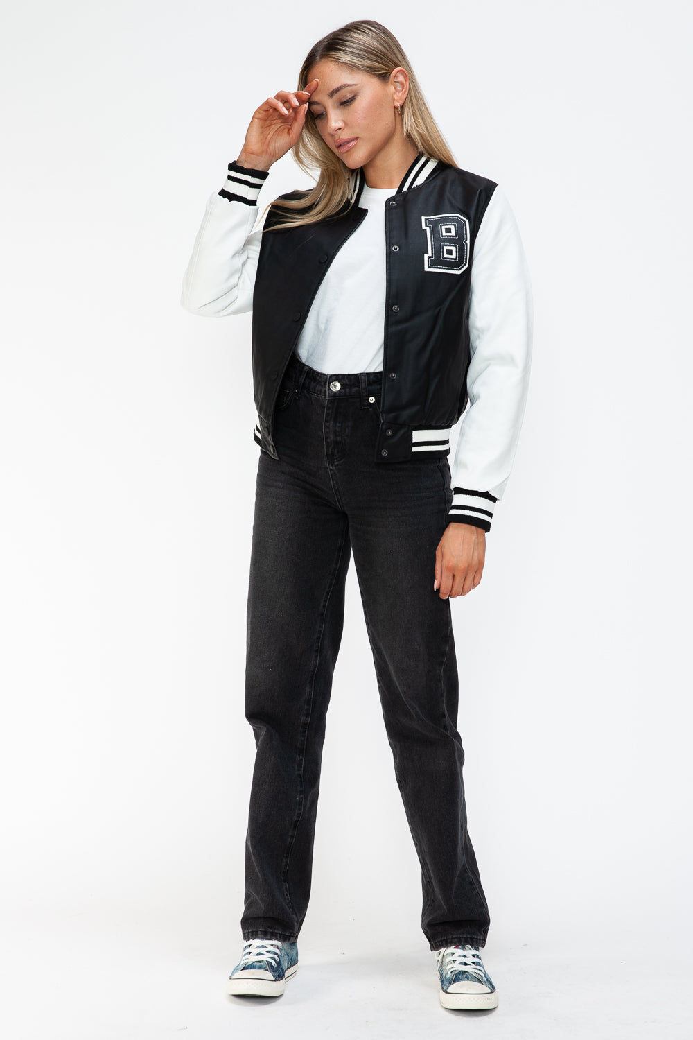 Contrast Snap Down Bomber Jacket