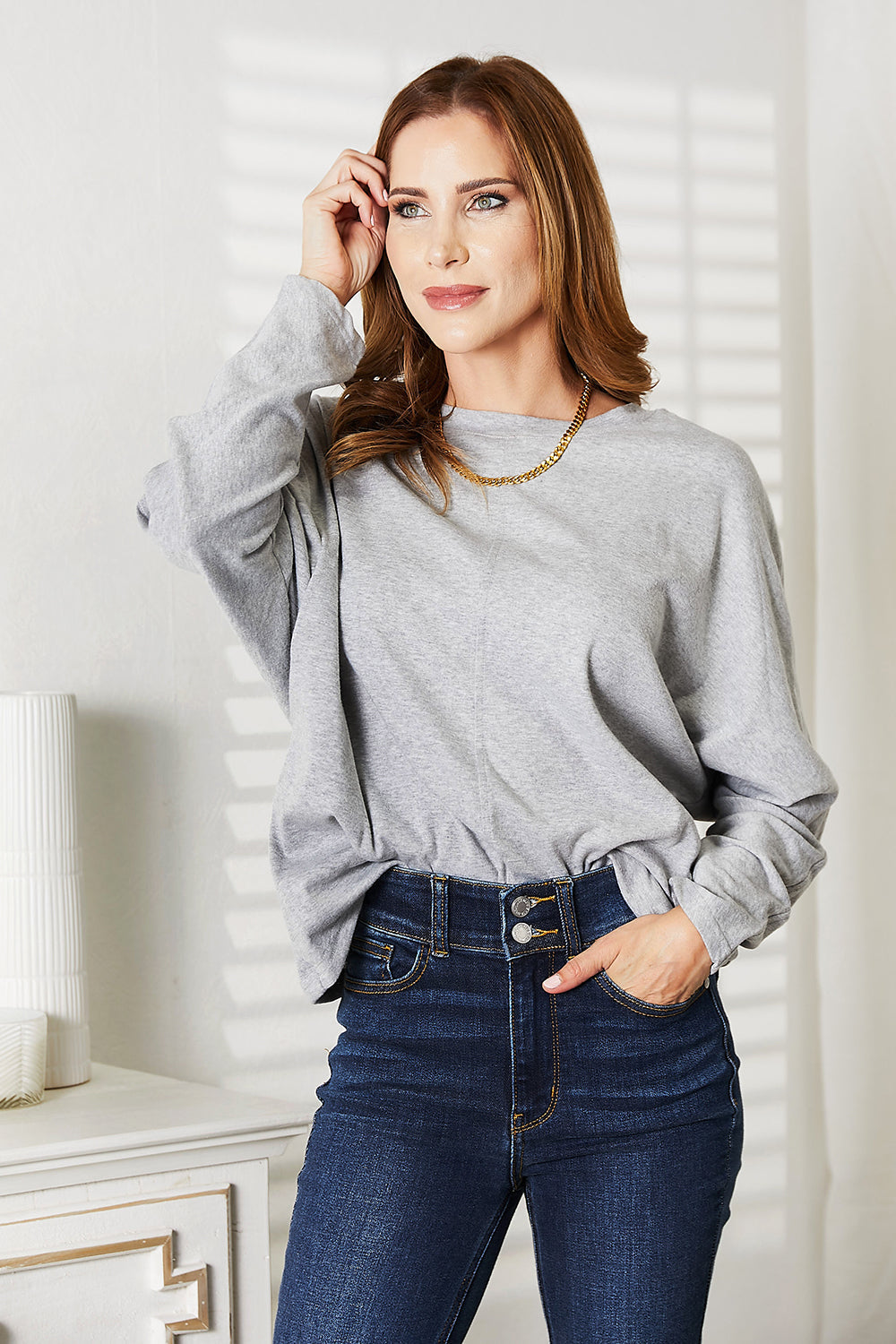🎁 Seam Detail Round Neck Long Sleeve Top (100% off)