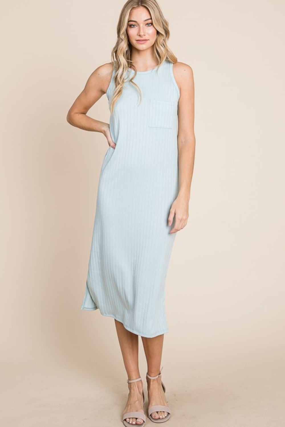 Ribbed Knit Sleeveless Midi Dress