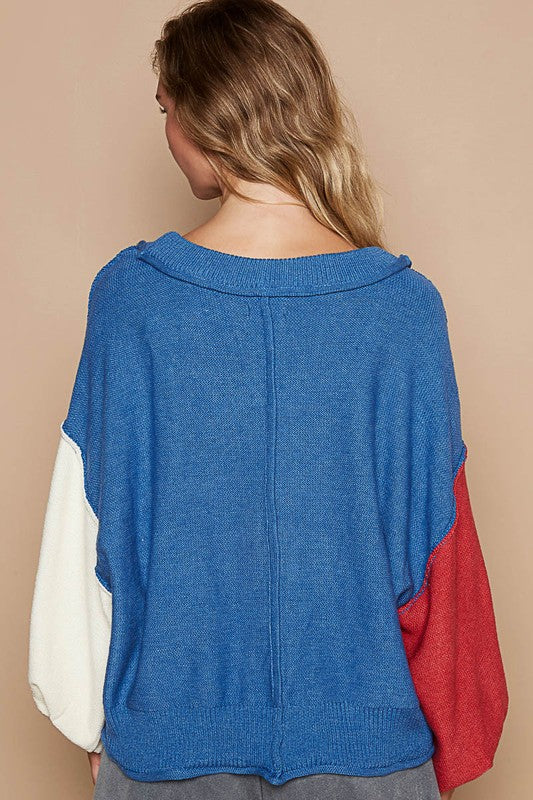 V-Neck Lantern Sleeve Sweater