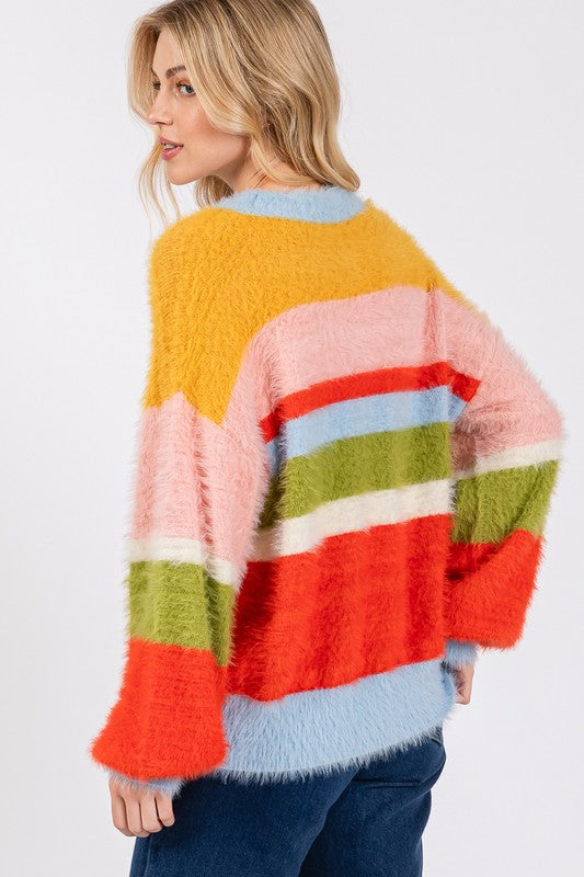 Colour Block Round Neck Dropped Shoulder Sweater
