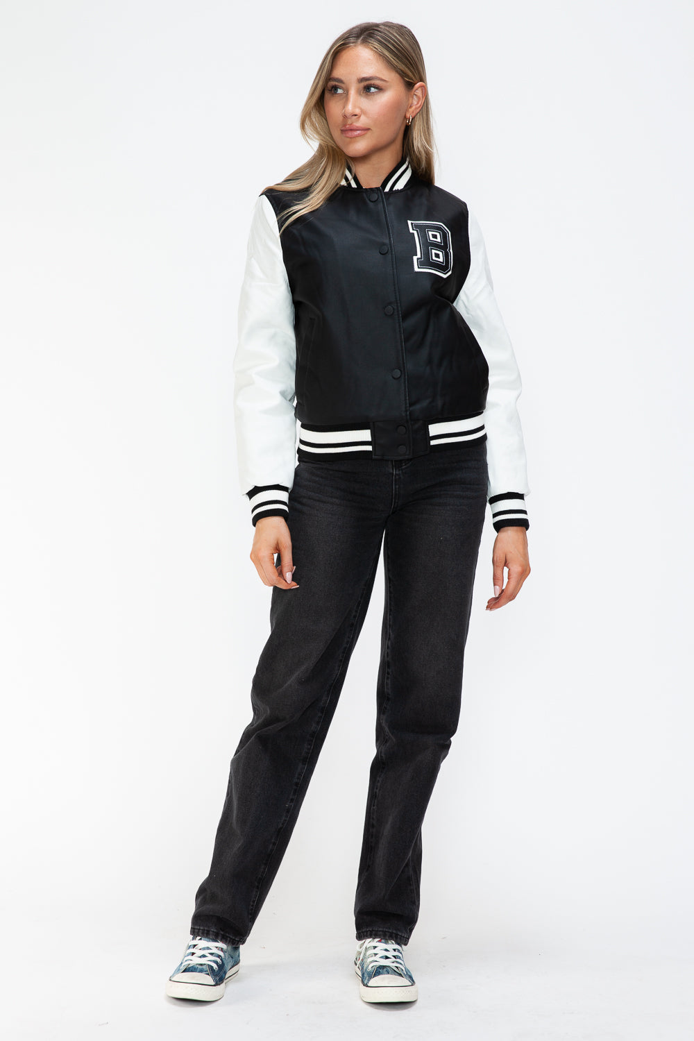 Contrast Snap Down Bomber Jacket