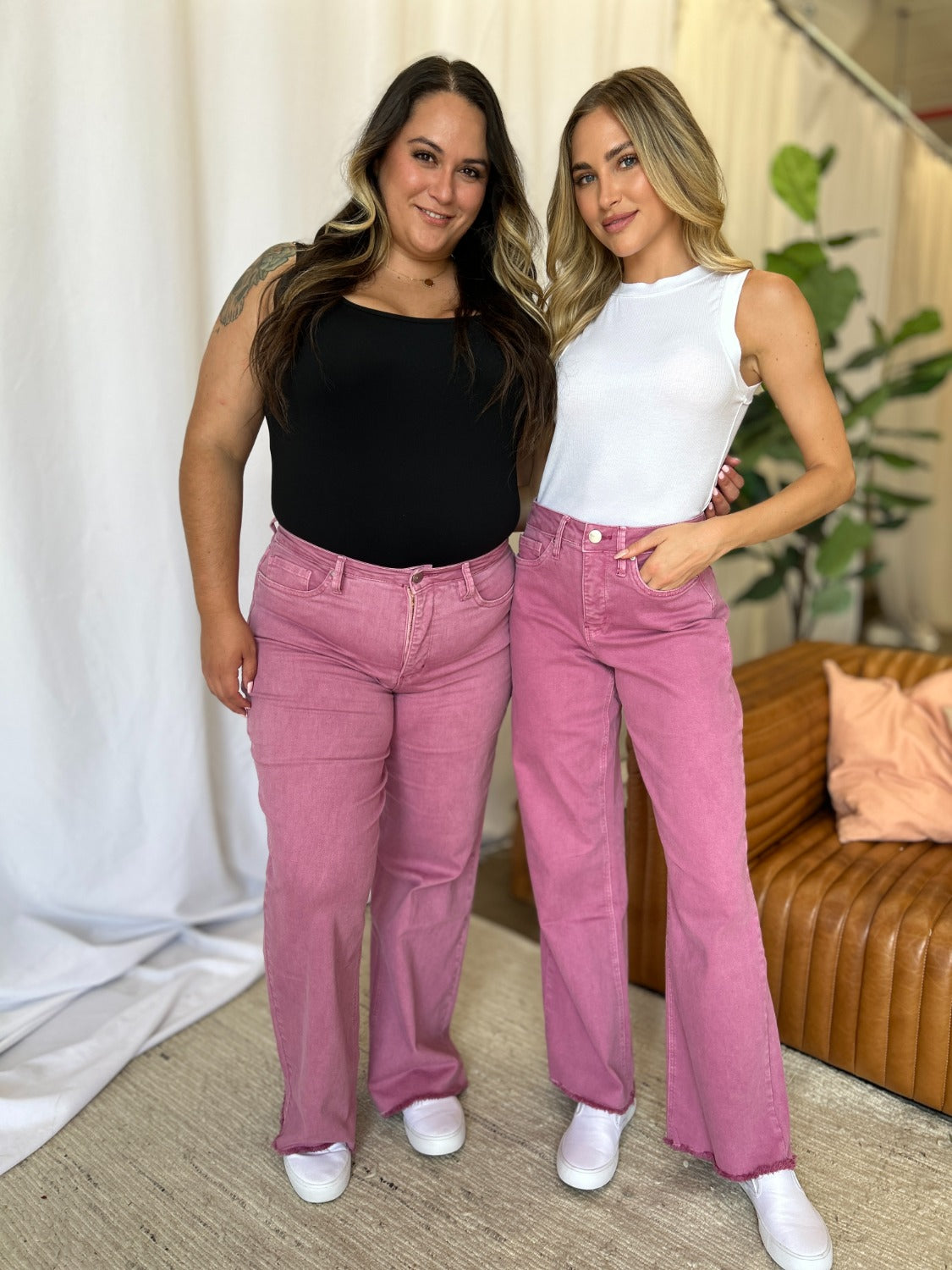 Full Size High Rise Garment Dye Wide Leg Jeans