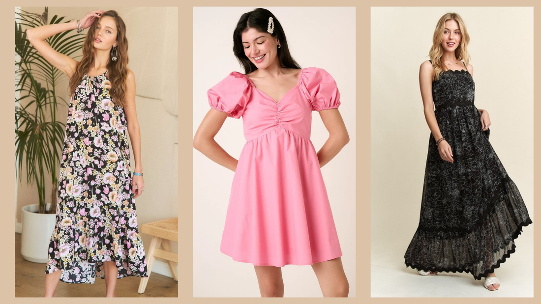 Comparison of mini dress, midi dress, and maxi dress lengths