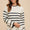 Annie Wear Side Slit Striped Round Neck Sweater