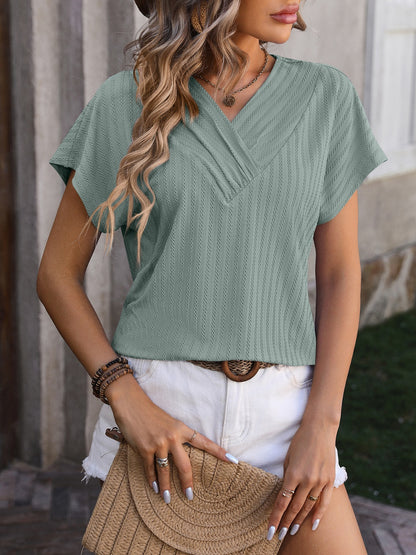 Mandy Textured Surplice Short Sleeve Blouse