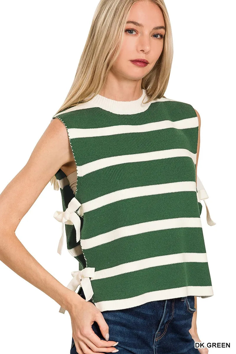Side Tie Stripe Sweater Vest