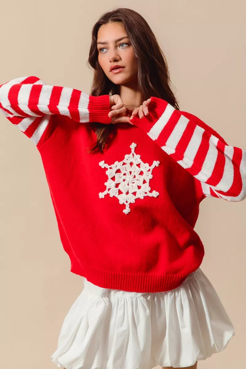 Christmas Snowflake Crochet Embellished Sweater