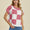 Full Size Chickened Round Neck Short Sleeve Sweater
