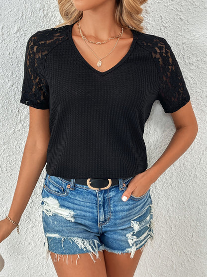 Ivy Lane Lace Detail V-Neck Short Sleeve T-Shirt