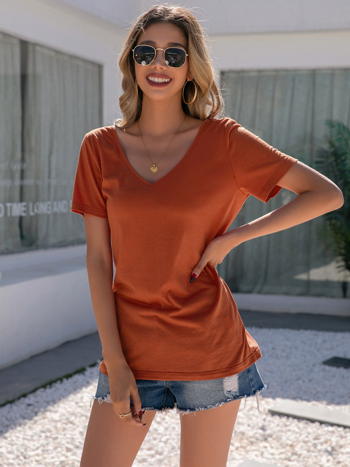 Ivy Lane Lace Detail V-Neck Short Sleeve T-Shirt