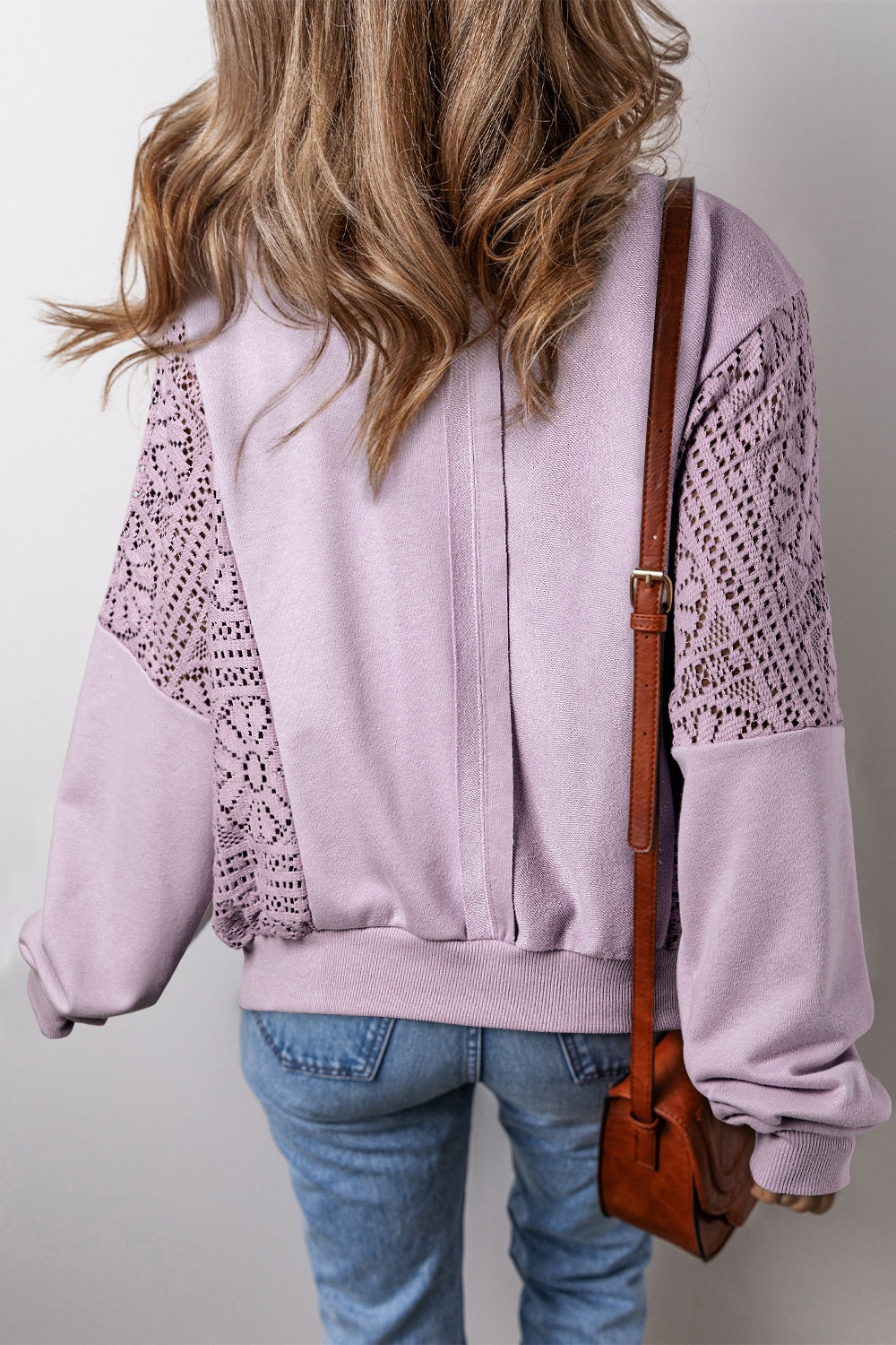 Crochet Round Neck Long Sleeve Sweatshirt