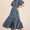 Natural Leaf Pattern Eyelet Lace Puff Sleeve Dress
