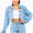 American Bazi Checkered Long Sleeve Cropped Denim Jacket