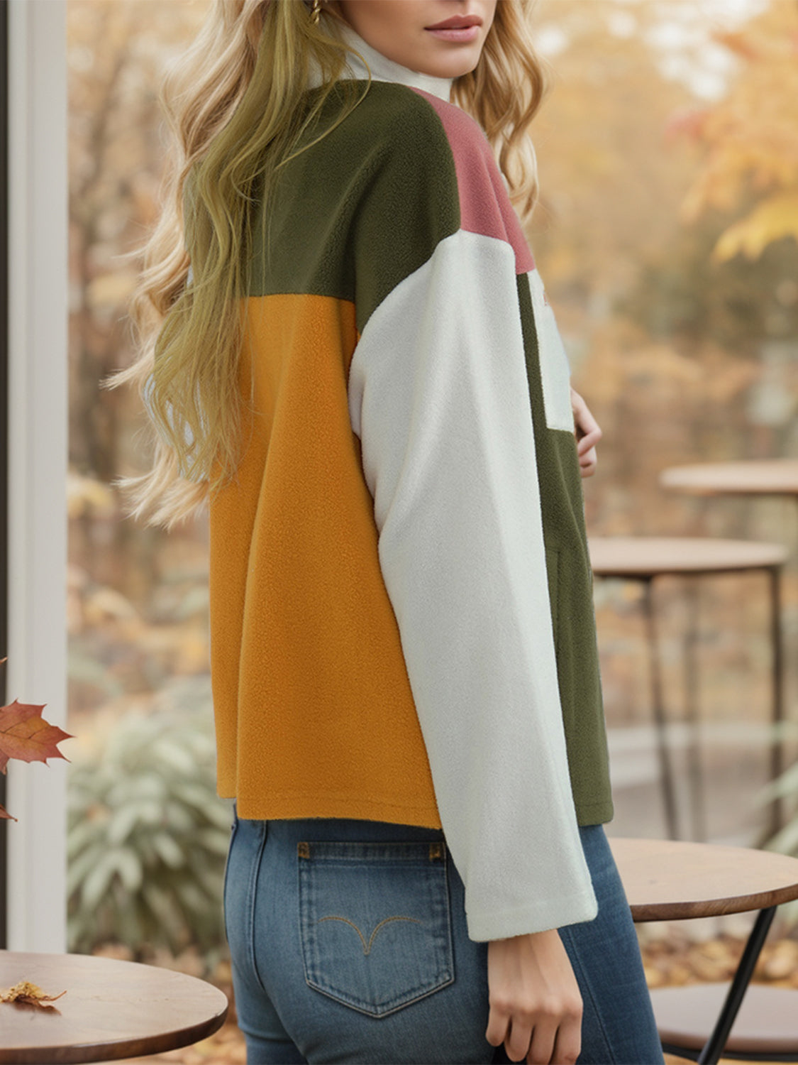 Shiny Color Block Zip-Up Long Sleeve Jacket