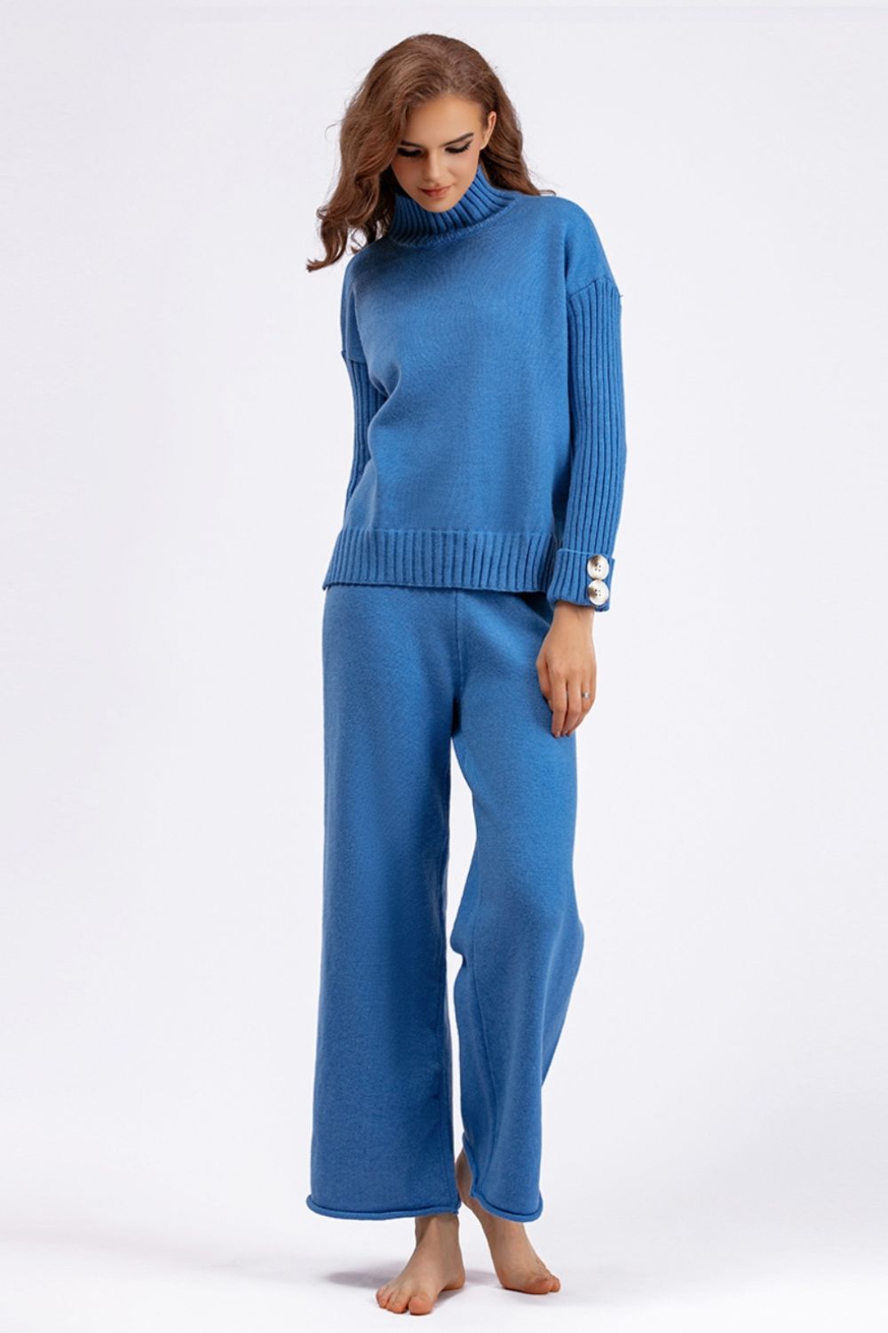 Basic Bae High- Low Turtleneck Long Sleeve Top and Pants Sweater Set