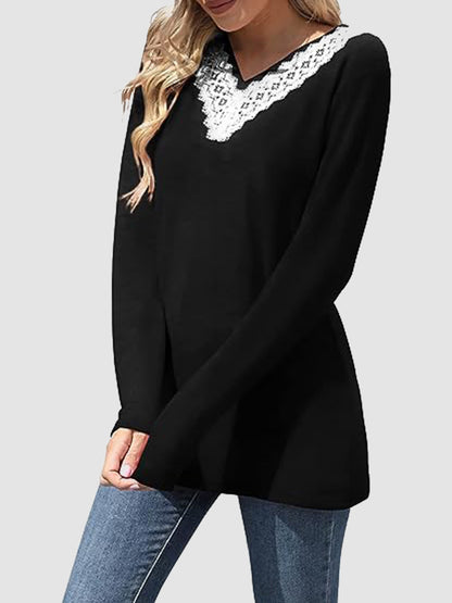 Lace Detail V-Neck Long Sleeve T-Shirt