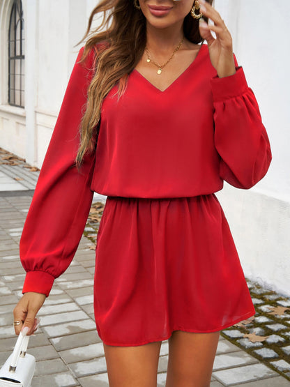 Devine Cutout V-Neck Long Sleeve Mini Dress