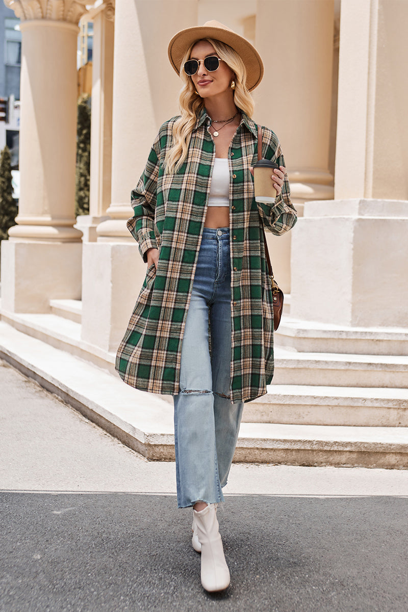 Mandy Plaid Collared Neck Long Sleeve Coat