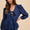 Annie Wear Tie Front Peplum Long Sleeve Denim Top