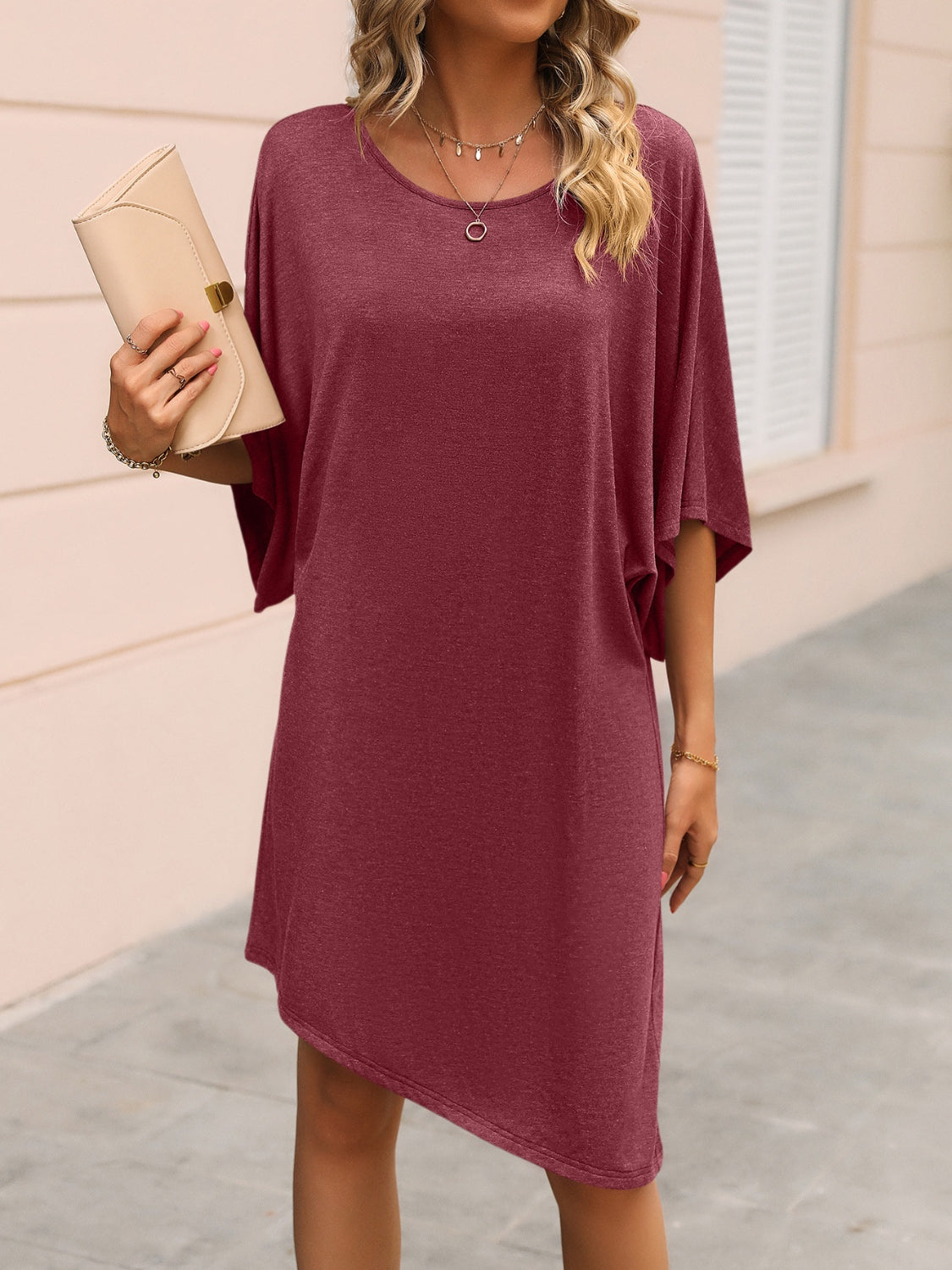 Ivy Lane Round Neck Three-Quarter Sleeve Tee Dress