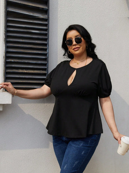 Plus Size Cutout Short Sleeve Blouse