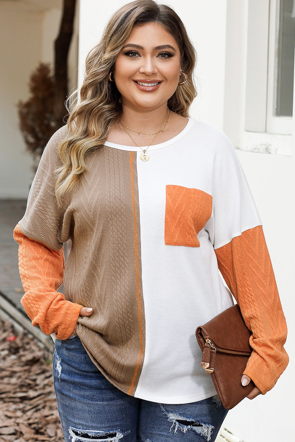 Plus Size Color Block Dropped Shoulder Blouse