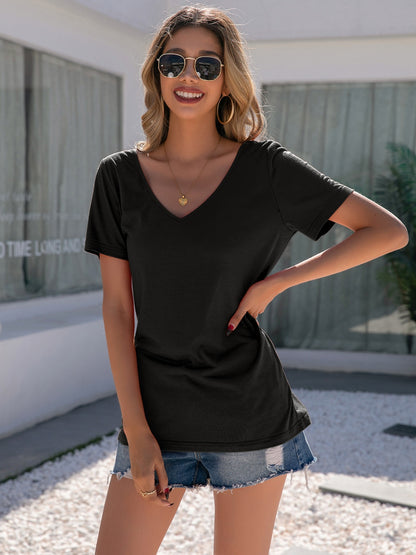 Ivy Lane Lace Detail V-Neck Short Sleeve T-Shirt