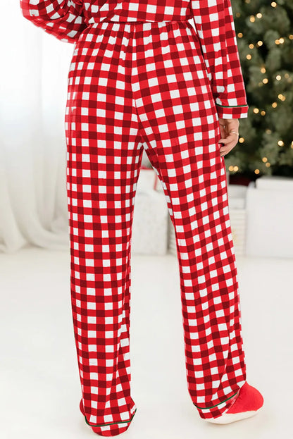 Contrast Piping Plaid Top and Pants Lounge Set