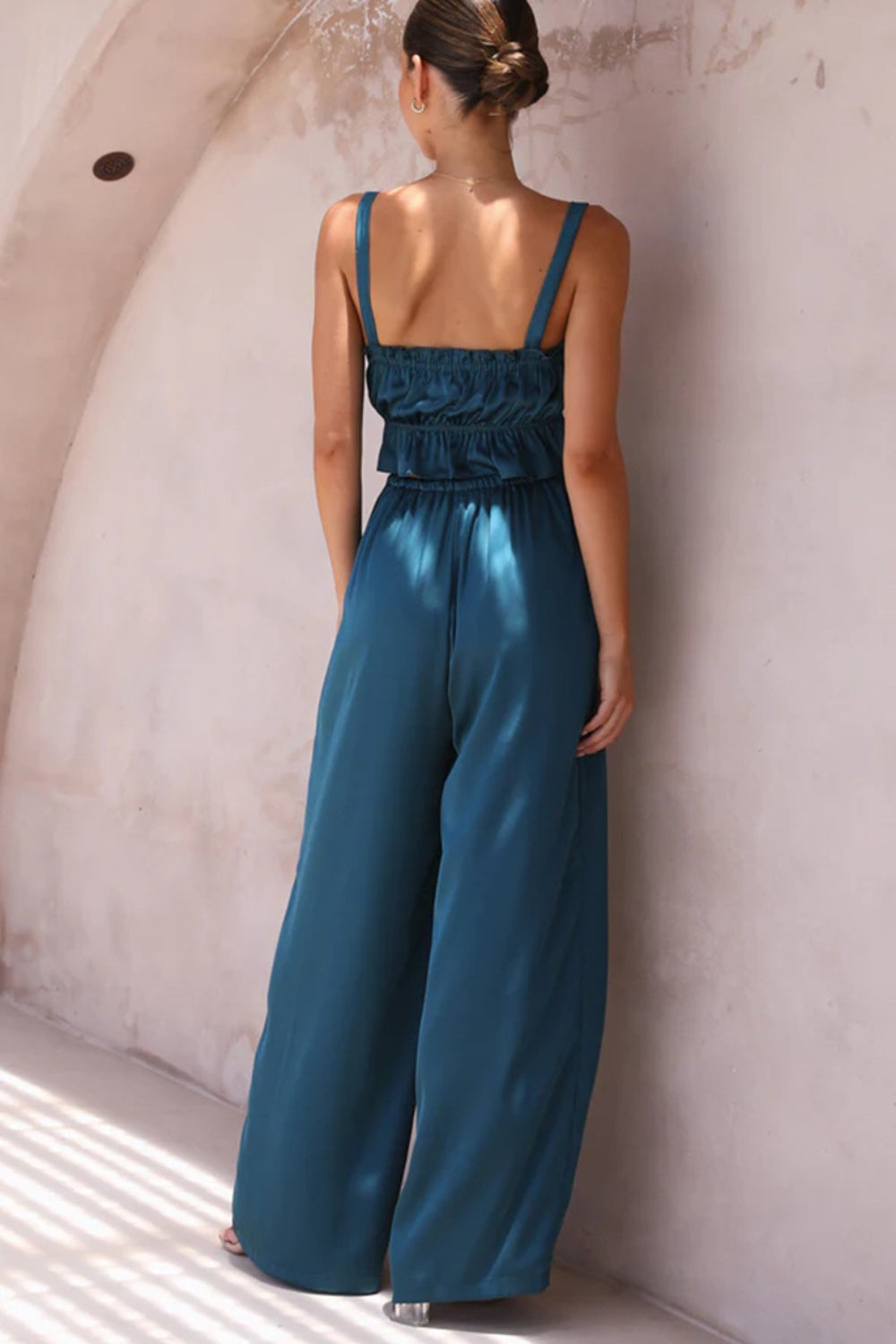 Ruffled Sleeveless Top and Wide Leg Pants Set