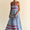 Geo Two Tone Printed Wavi Trim Tiered Maxi Dress