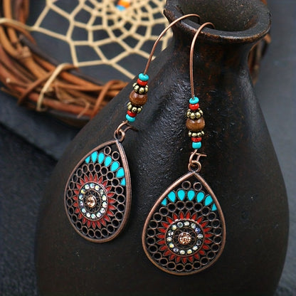 Alloy Oil Drip Beaded Teardrop Earrings