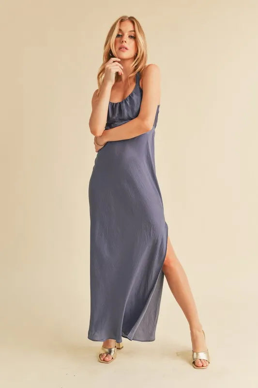 Ruched Side Slit Cut-out Back Maxi Cami Dress
