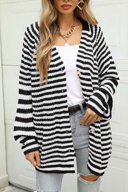 Angel Wings Striped Button Up Long Sleeve Cardigan