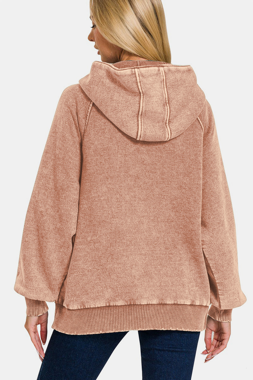 Zenana Acid Wash Fleece Kangaroo Hoodie Rust / M