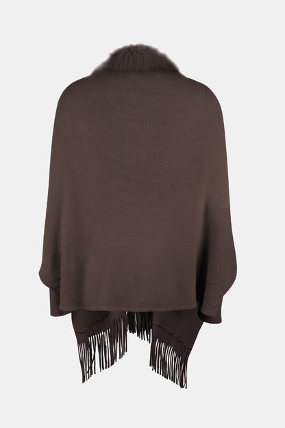 Fringe Open Front Long Sleeve Poncho