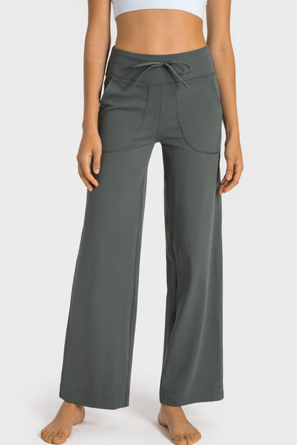 Millennia Drawstring Waist Wide Leg Sports Pants with Pockets