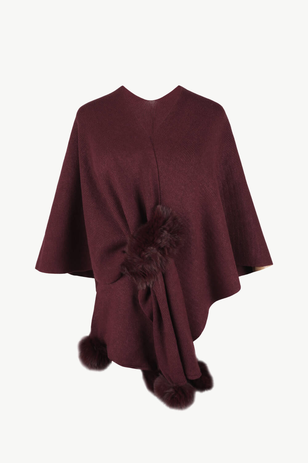 Surplice Neck Pom-Pom Trim Poncho