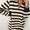 Contrast Striped Johnny Collar Long Sleeve Mini Dress