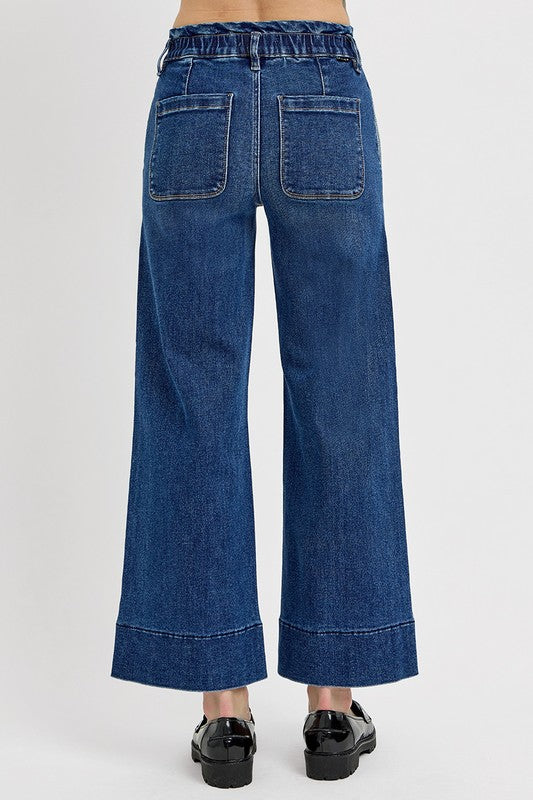 RISEN Elastic Band Wide Leg Jeans - Dark / 9(29)