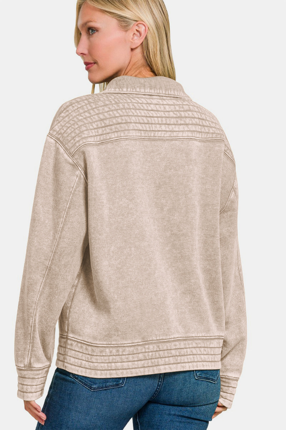 Zenana Acid Washed Half Snap Fleece Sweatshirt Ash Mocha / L